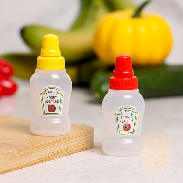Minisauceflasker, sæt med 6, 23 ml, beholdere til ketchup og honning, bærbare krydderidispensere