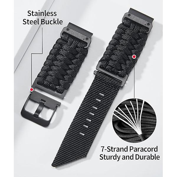 Kompatibel med Garmin klockarmband 20 mm, slitstarka flätade nylon sportarmband för Forerunner/Instinct/Fenix/ Descent svart