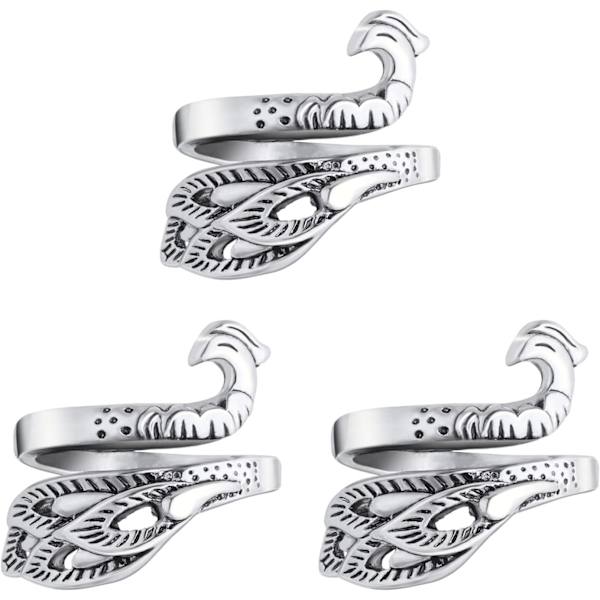 3 st Justerbara Stick- och Virkfingerringar Virkningstillbehör Fingergarnledare Stickring (Silver)