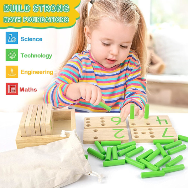 Montessori Leksaker Träleksaker Räknestickor Nummer Matematikspel med Förvaringsväska Barnleksaker Presenter för 2-4 Åriga Barn