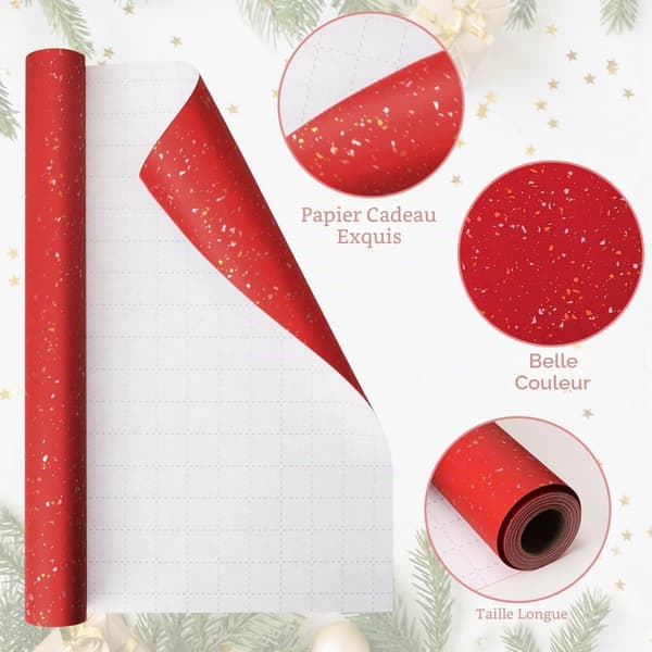 Rött presentpapper, 43 cm x 10 m, rött, guld, silver presentpapper för jul, födelsedag, bröllop