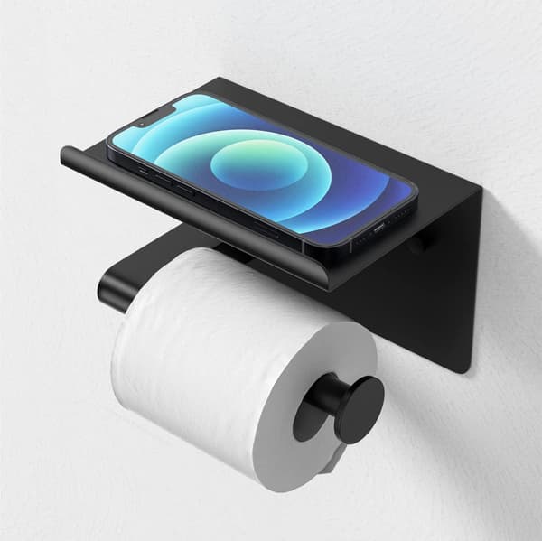 Passer til Mega Rolls Størrelse Mat Sort Toiletpapirholder med Hylde, Rustfri Rustfrit Stål Selvklæbende Toiletpapirholder