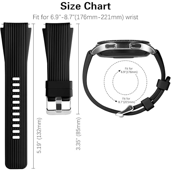 Rem för Samsung Galaxy Watch 3 45mm/Galaxy Watch 46mm/Huawei GT 2 46mm, 22mm mjukt silikon sportarmband ersättning svart