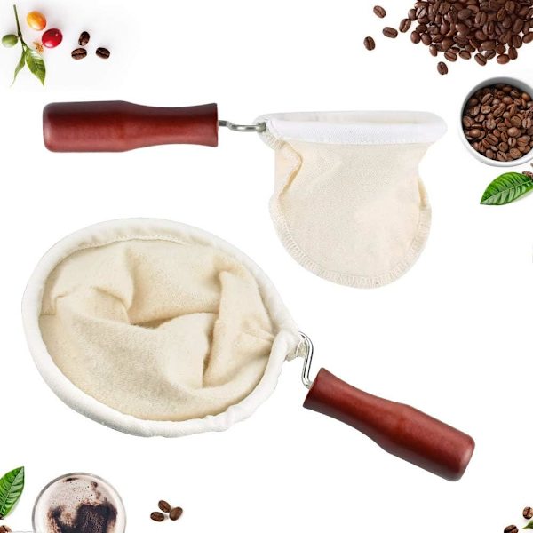 2 st Kaffefilterduk Tefilter Handgjord Café Flanellduk Filterpåse Återanvändbar med Trähandtag för Hemmakontor Handgjort Café