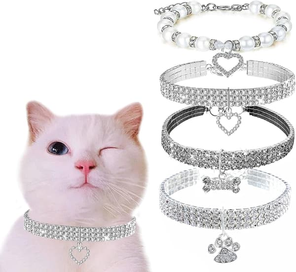 25 cm justerbart krystal kæledyrshalsbånd med forlængerkæde, glitrende elastisk hundehalsbånd
