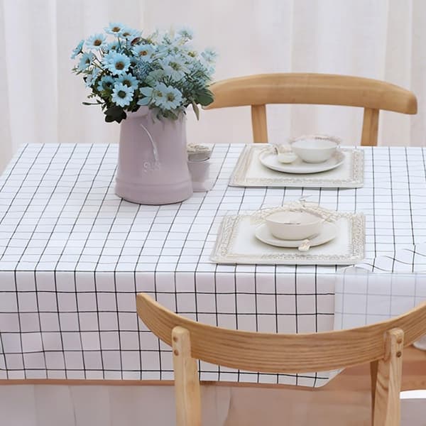Rutig PVC-duk, 137 x 183 cm, vit, vattentät och oljefläcksresistent
