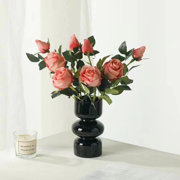Glasvas för hydroponisk odling, 7'' Svart Glasvas för Blommor, Blomvas för Heminredning, Modern Geometrisk Glasvas (Himmelsblå) Sky blue