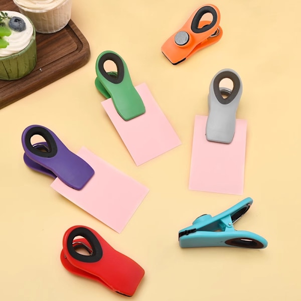 Kraftige magnetiske klyper for matposer og notater, plast, assorterte farger, sett med 6