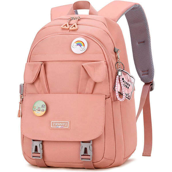 Skoltasker til piger, rygsæk dame vandtæt skoletaske med laptoprum & tyverisikring afslappede dagstursrygsække (pink)