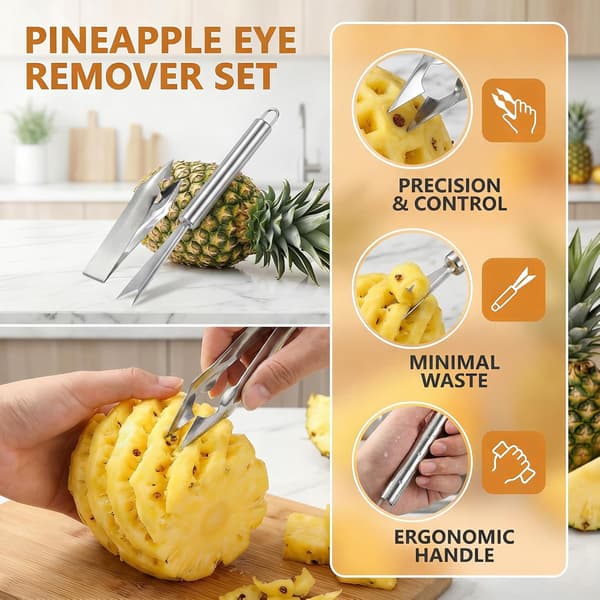 Ananas øyefjerner, skreller og skjærer i rustfritt stål, multifunksjonell fruktskjærer og uthuler