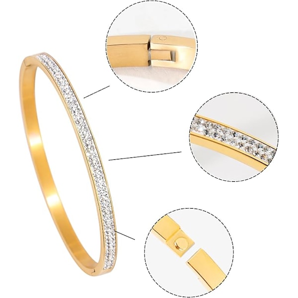 4 mm ovalformet armring i rustfrit stål med rhinsten, raffineret og elegant armbånd til kvinder