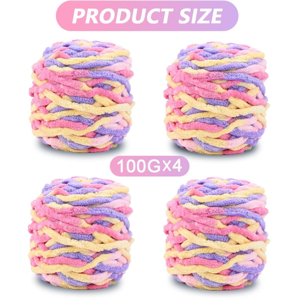 Stickgarn 4 x 100g Flerfärgad Stickgarn för Virkning, Mjuk Tjock Garn, Gradient