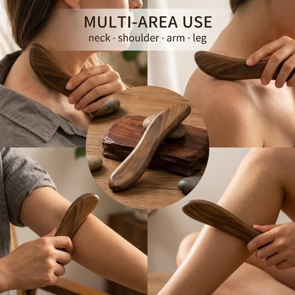 1 st S-formad Gua Sha-platta i trä – Massageverktyg för kropp och ansikte för lymfdränage