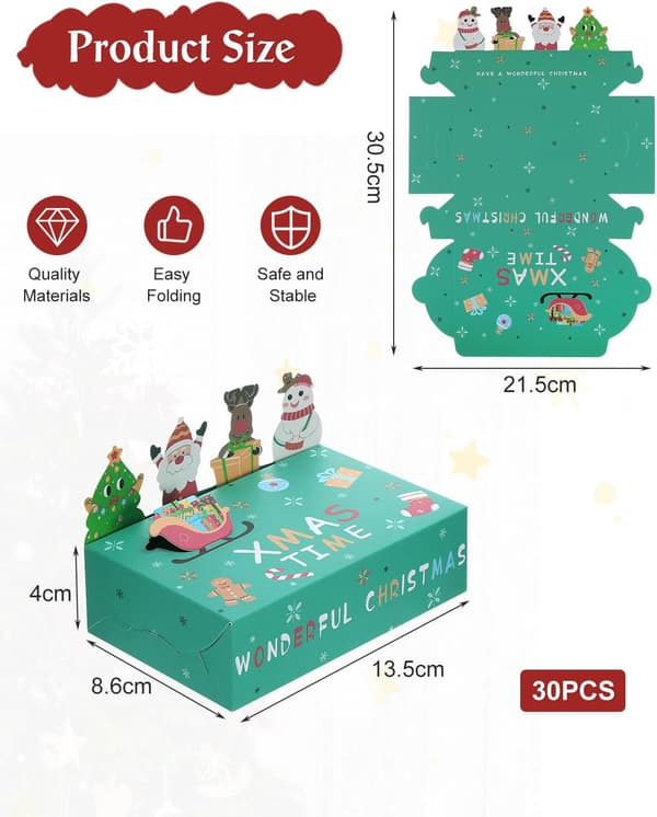 30 st Julgranspresentaskar, Julpapper Godis & Kakor Förmånlådor, Nyhetspresentförpackning Dekor för Julfest
