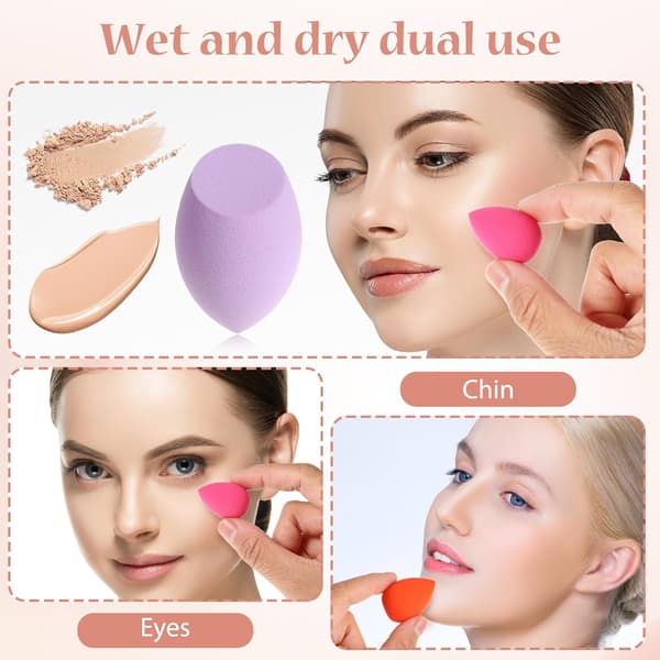 Set med 40 mini Beauty Blenders i flaskor, sminksvampar, droppformade, för jämn applicering