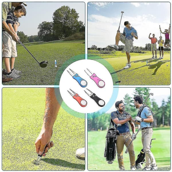 Golf Divot Reparationsværktøj, 4 stk. Golf Reparations Pitch Fork Rustfrit Stål Pitch Reparationsmærke
