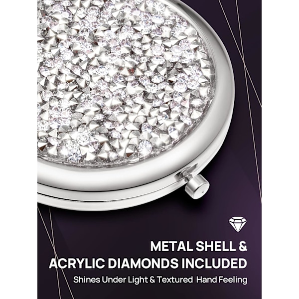 Kompakt Spejl, Mini Mix Diamant Forstørrende Rundt Metal Lomme Makeup Spejl