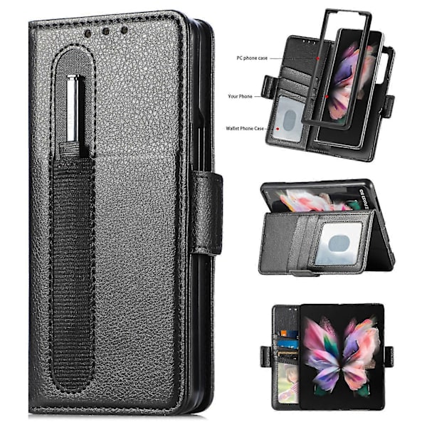 Lompakkokotelo Yhteensopiva Samsung Galaxy Z Fold 4:n kanssa, PU-nahkainen läppäkansi S Pen -pidikkeellä ja korttipaikalla