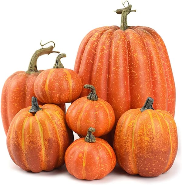 7 stk. kunstige gresskar, falske gresskar, høstdekorasjon til Thanksgiving Halloween jul