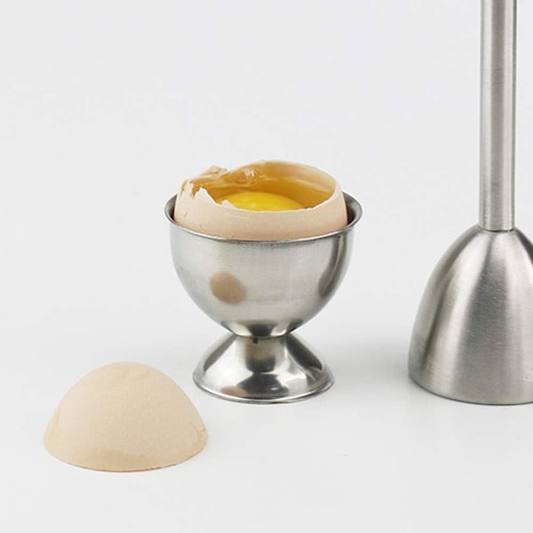2 stk. Eggkopper i rustfritt stål, eggeholdere, eggbrett, kjøkkenredskaper for hardkokte egg
