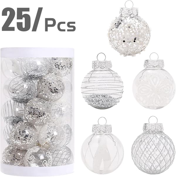 Julepynt til juletreet 25 stk Svarte og Gull Julepynt 6 cm Knusefrie Julepynt til Juletreet Julekuler Silver white