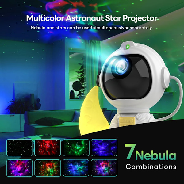 Astronaut Galaxy Projektor, Astronaut Projektor, Stjerneprojektor med Timer og Fjernkontroll, USB-drevet Rommann Lysprojektor