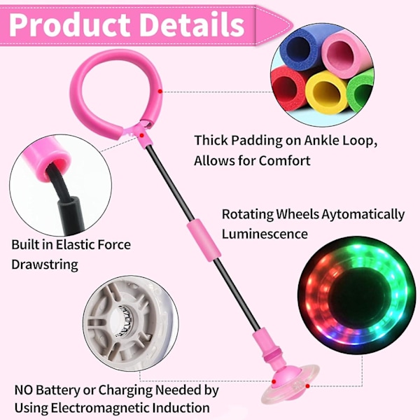 Blinkande Hoppring Ankel Skip Boll Färgglatt Ljus Blinkande Vikbar Skip Boll Blinkande Boll Rosa