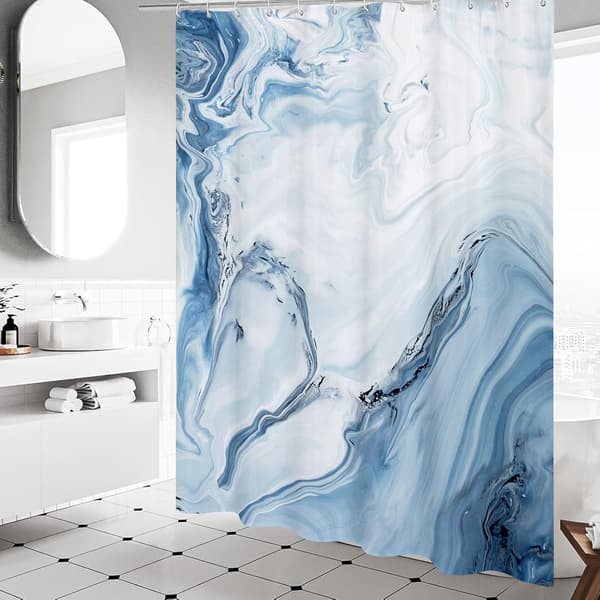 Blå Marmor Duschdraperi, Ombre Tyg Duschdraperier för Lyxig Badrumsinredning, Abstrakt Chic Akvarell Duschdraperi 180*180cm