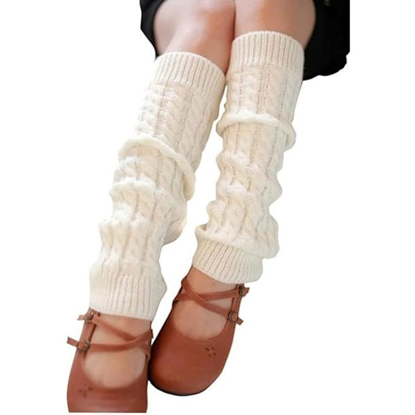 Benvarmere til Kvinder til Vinter, Strikkede Vinter Termiske Varme Benvarmere - Lange Sokker Støvlekanter Topper Legging Pads, Hvid