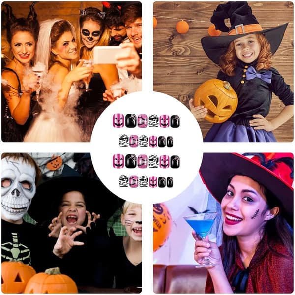 Halloween Press-On Neglesæt, 24 Genanvendelige Manicure Tips