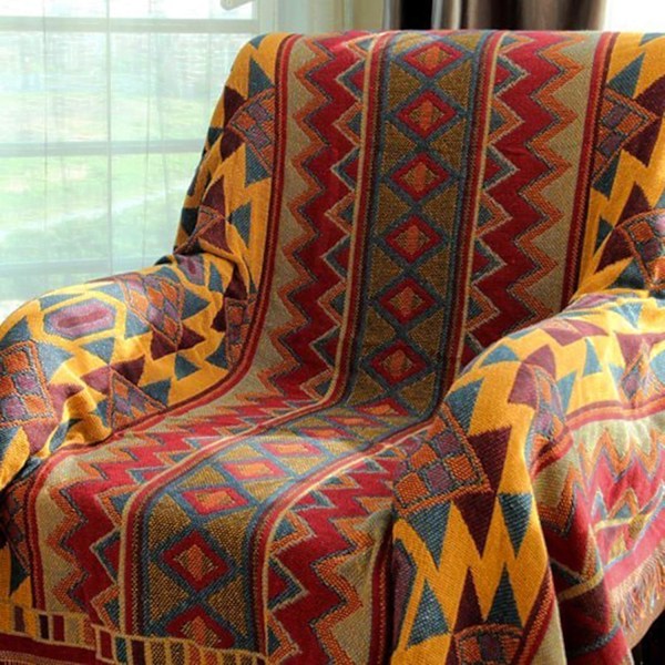 Bohemisk geometrisk filt, Boho tyg soffa filt överdrag för soffa säng stol vardagsrum, sovrum