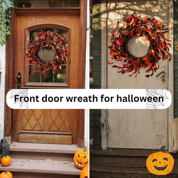 24in/60cm Høstkrans Høstdekor Halloween Krans Høstlig Krans Dørkrans Kunstige Gresskarblader Til Jul Alle Årstider