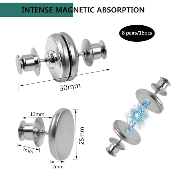 8 Par Gardinmagneter, Gardinknappmagneter, Magnetiska Gardinband för Duschdraperier, Gardiner (Silver)