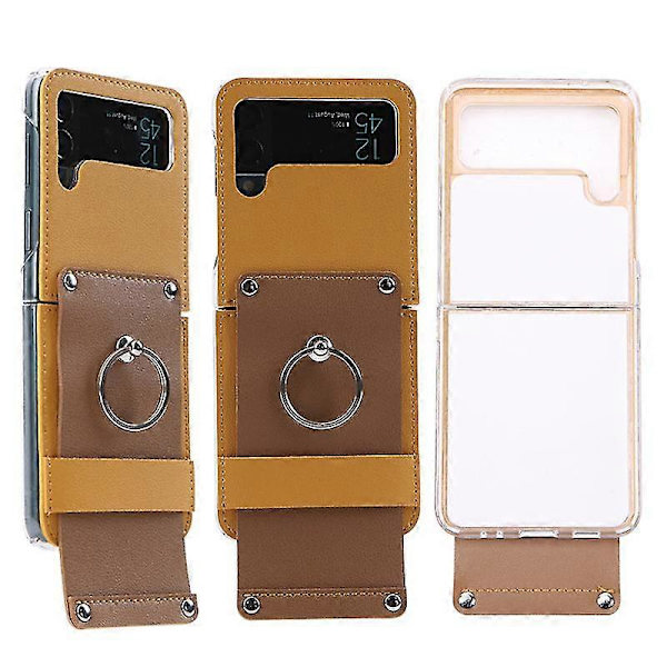 Liitoskotelo yhteensopiva Samsung Galaxy Z Flip 4:n kanssa, PU-nahka + kova PC-suojakuori käsiremmin kanssa