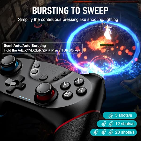 Sæt med 2 trådløse Switch-controllere kompatible med Switch/Switch 2 og Switch Pro med Hall-effekt joystick