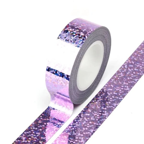 Solid Folie Holografisk Glitter Effekt Washi Tape Dekorativ Selvklæbende Maskeringstape 15mm x 5m