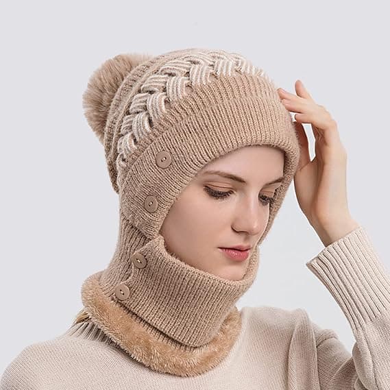 Möss- och halsduksset, vintermössset, halsduk och möss-set för kvinnor, halsduk, mössa och mask-set för kvinnor