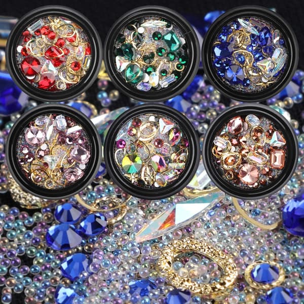 6 Æsker Blandede Krystaller Ædelsten Perler til DIY Neglekunst