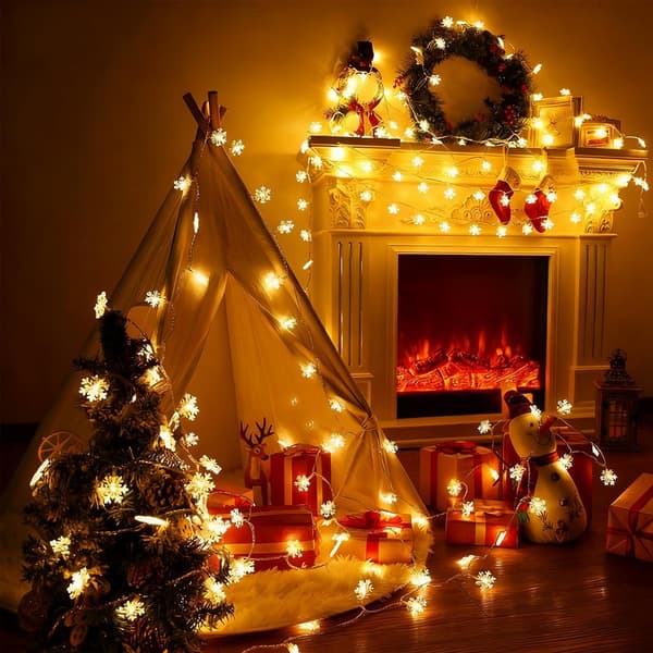 Snöflinge-ljusslinga, 6M 40 LED batteridriven – Jul-ljusslinga för träd, sovrum, trädgård, bröllop, barnrum