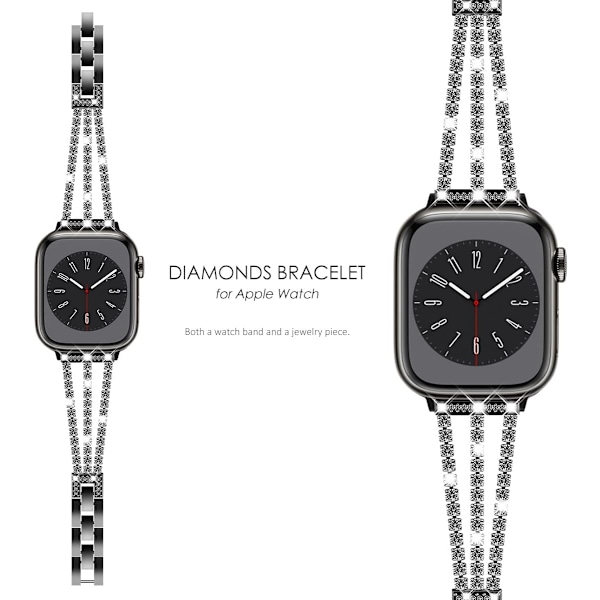 Kompatibel med Apple Watch rem 38mm 40mm 41mm, Kvinder Glitrende Krystal Bling Armbånd Remme Udskiftningsbånd, Bling Sort 38/40/41mm