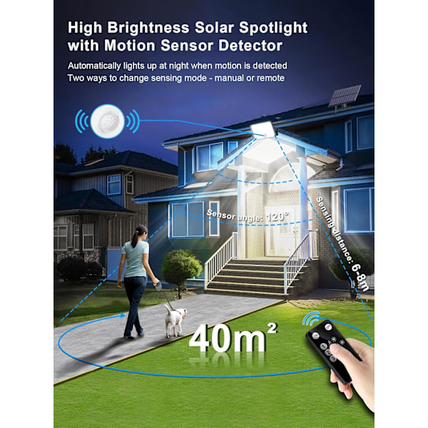 Solcellelampe Utendørs 172 LED 3 Moduser Utendørs Solcellelampe Bevegelsessensor, Solcellelampe IP65 (kaldt lys)