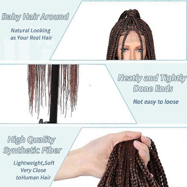 Box Braid Peruk för Kvinnor Knutfri Flätad Peruk Spets Frontal Peruk