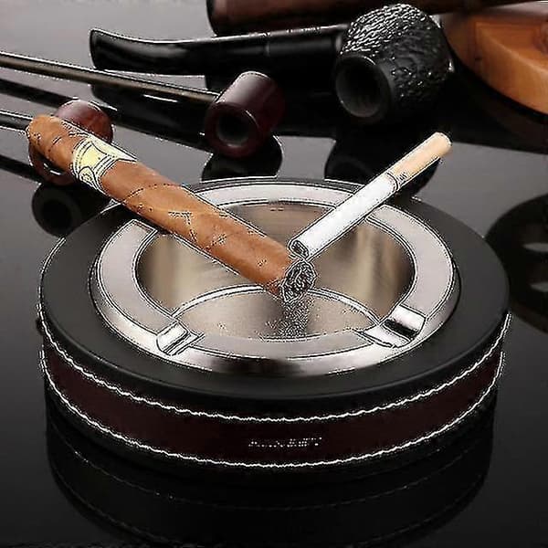 Lyxig Oval Guld- &amp; Silver Cigarraskkopp Läder Metall Askkoppar Rökning Kontor Bordsaccessoarer