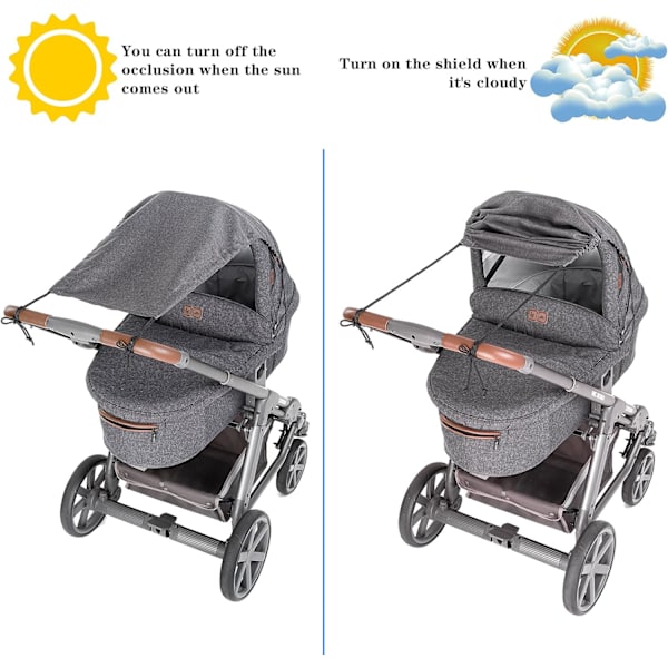Universell solskydd för barnvagn, barnvagnssolskydd med UV-skyddsfodral 50+ Vattentät, barnvagnssolskydd