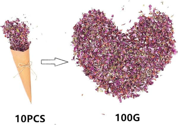 100g naturlige kronblader og konfetti til bryllup, tørkede roseblader til kasting, bryllupsdekorasjoner