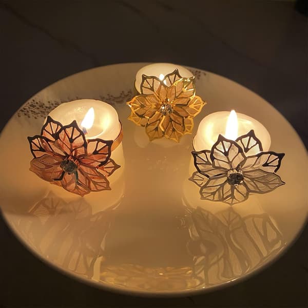 Blomster Servietringe Sæt med 6, Udhulet Design Servietholder Blomster Rhinestone Servietspænder