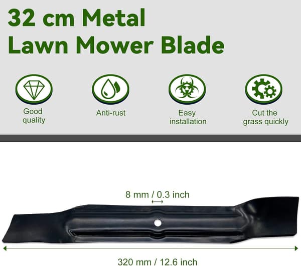 32 cm metallgressklipperblad, FLY046 gressklipperblader for Flymo Venturer 320, Chevron 32V, Easimo EM032, Rollermo RM032 gressklippere