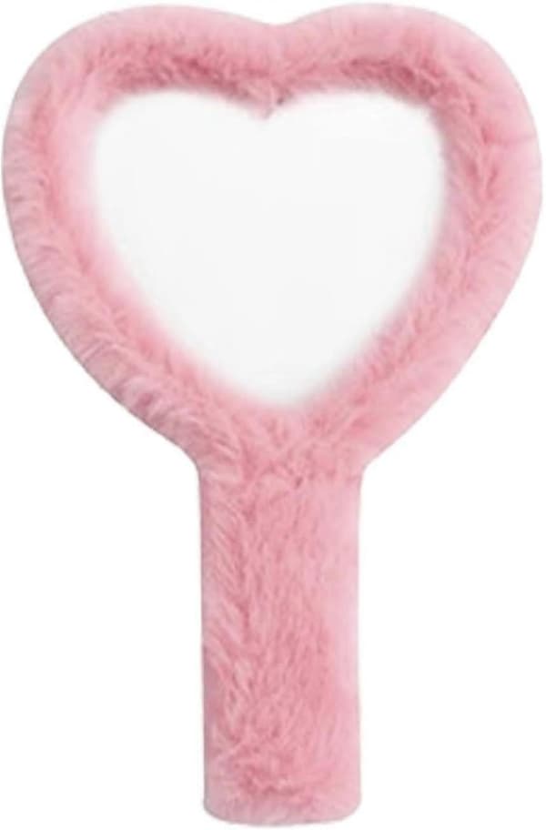 Liten Handspegel, Söt Hjärtformad Sminkspegel med Handtag, Multifunktionell Hemspegel, rosa
