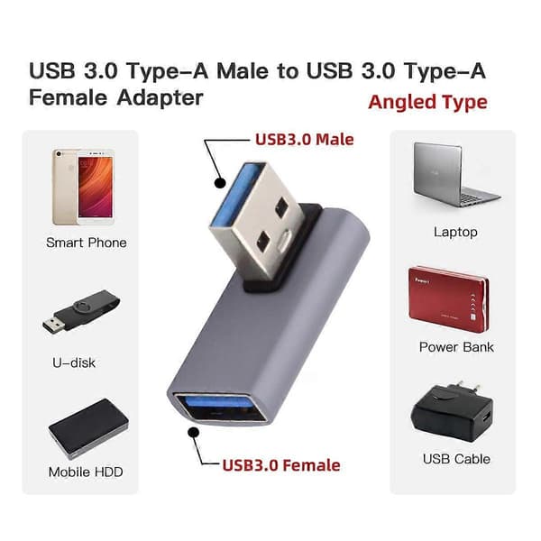 U3-018-LP 10Gbps USB3.0 Hane till Hona Ström Dataöverföringsadapter 90 Grader Vänstervinklad Typ
