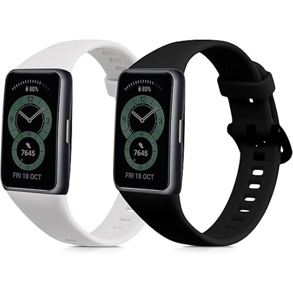 Remme Kompatible med Huawei Band 6 Remme - 2x Udskiftnings Silikone Urremme - Sort/Hvid